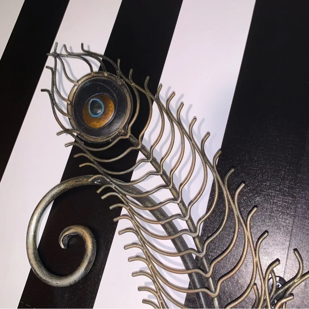 90s Y2K Era Metal Peacock Feather Wall Art Large Candle Holder  Pier 1 Imports